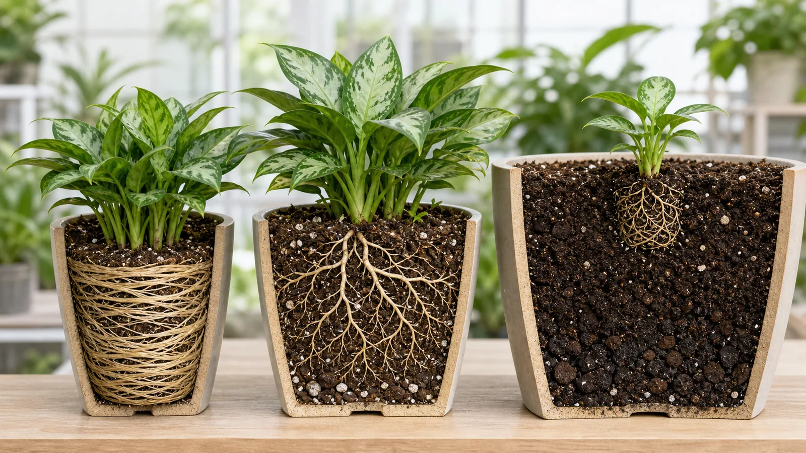 Teaching image for Does pot size affect roots?